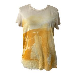 Womens Large Shirt Zara Basics Col Yellow and White See Through Negative Print